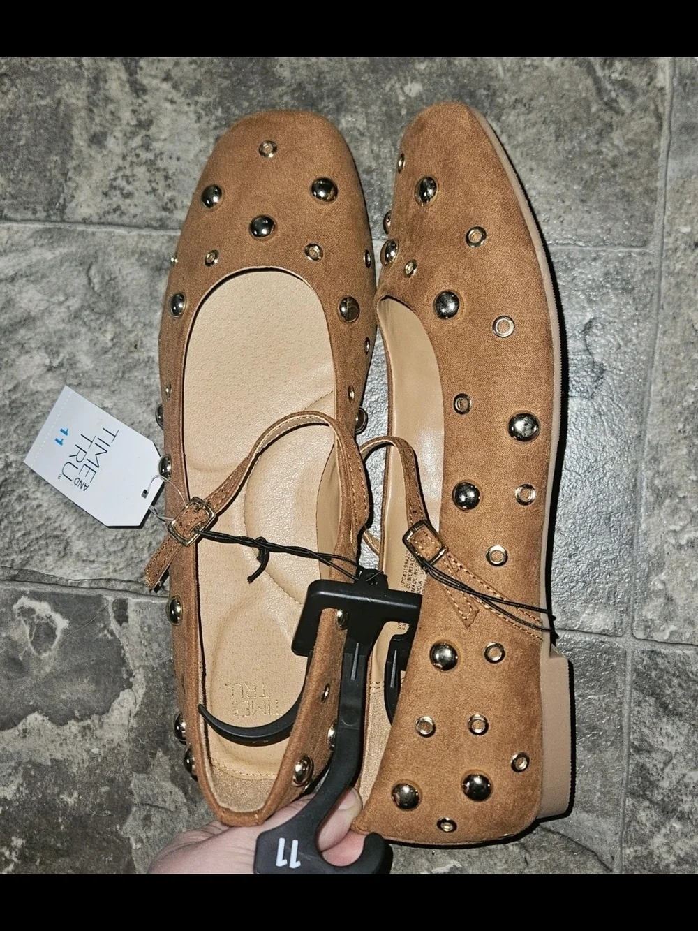 Time and Tru Women's Studded Mary Jane Flats Size 11 NWT